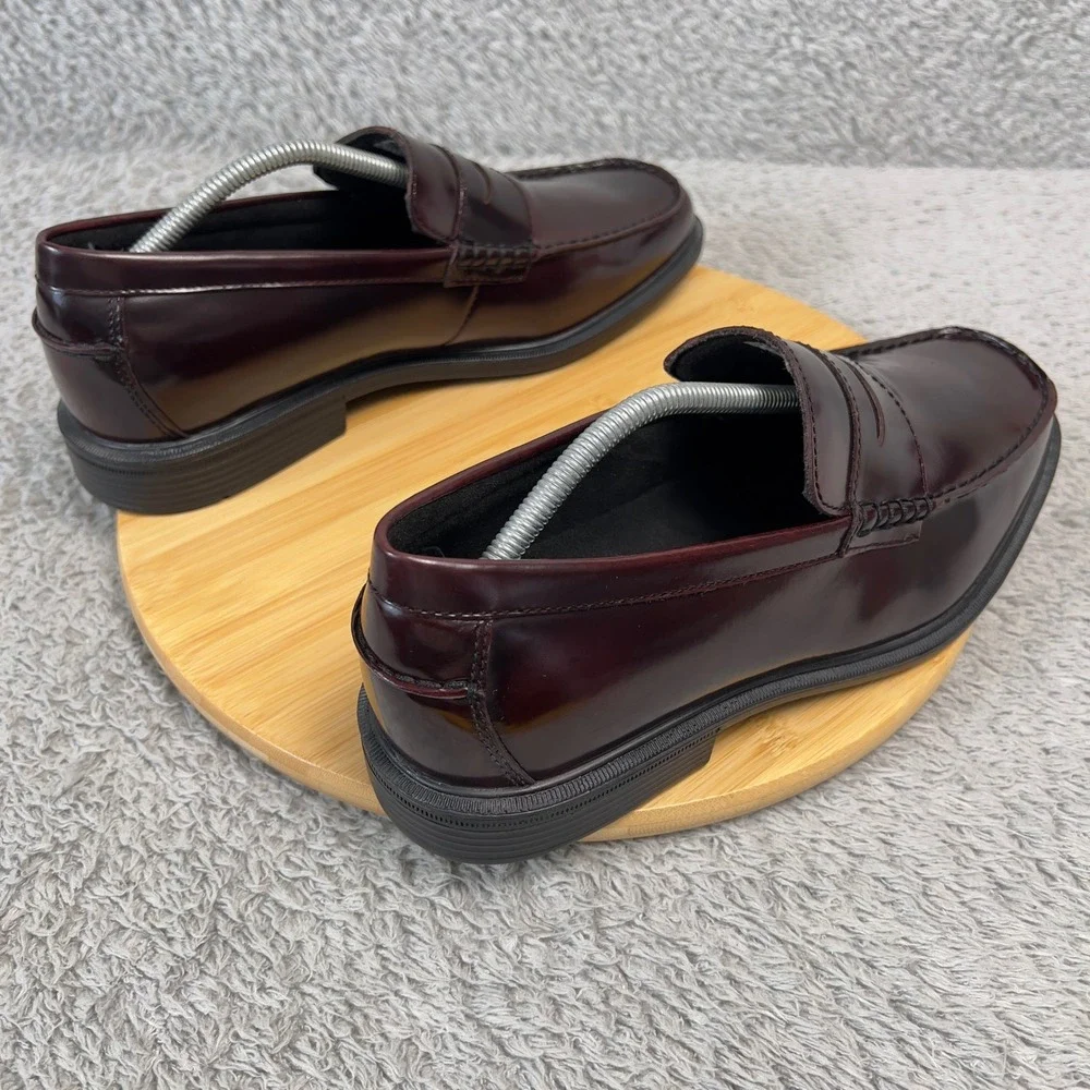 Rockport Mens Burgundy Leather Penny Loafers APM28493 Square Moc Toe 10.5M